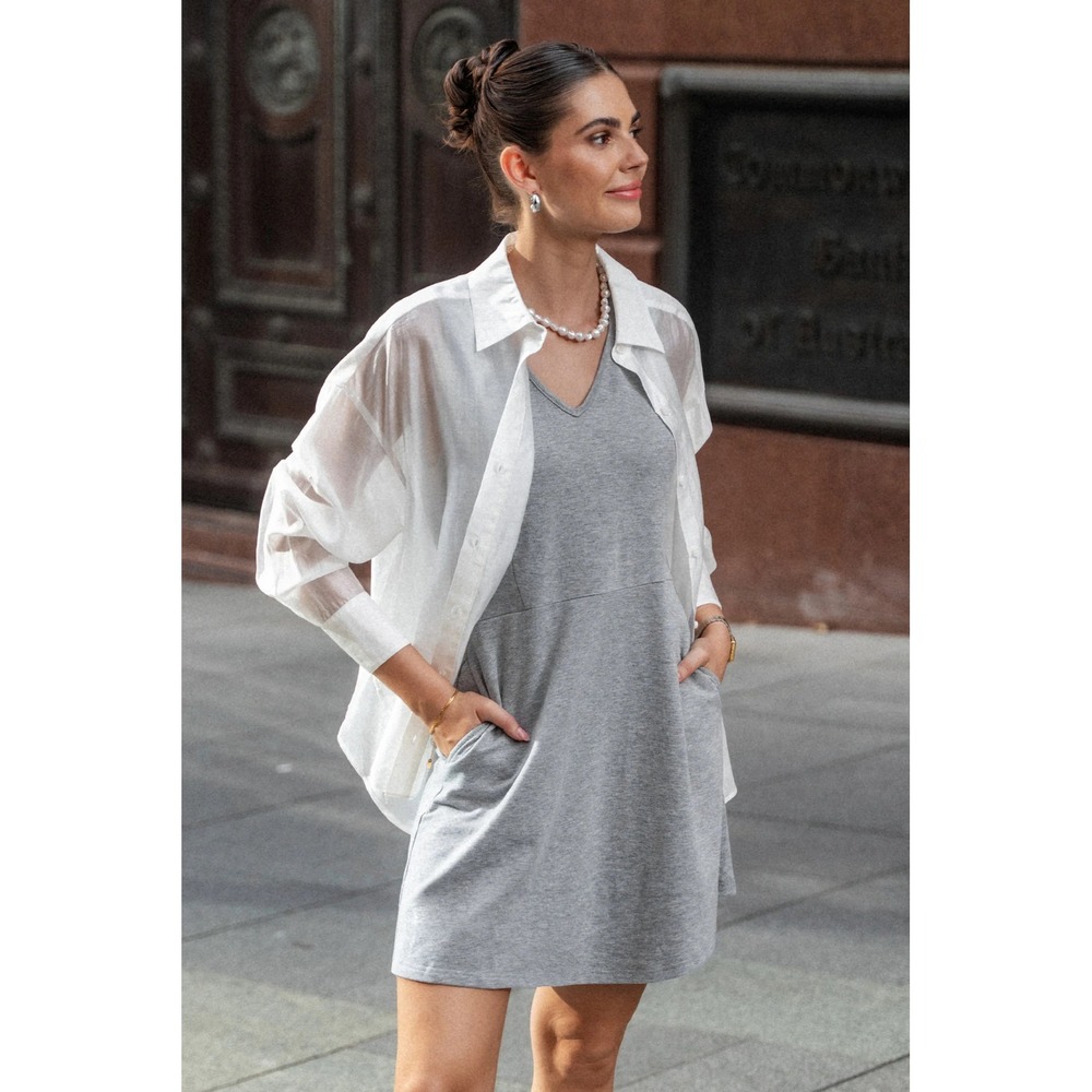 Cupshe Womens‎ Gray V-Neck Sleeveless Pocket Mini Dress Size M NEW